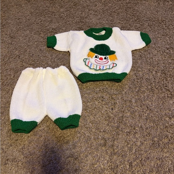 Other - Vintage Knit Clown Infant Green & White 2 Piece Outfit